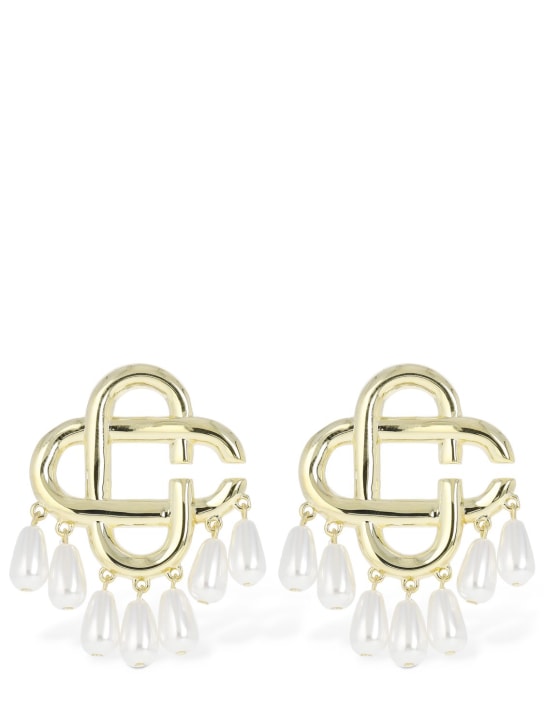 Casablanca: Logo pearl drop earrings - Gold/Pearl - women_0 | Luisa Via Roma