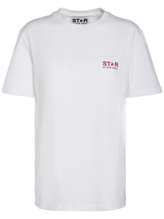 Golden Goose: Star glittered cotton jersey t-shirt - White/Pink - women_0 | Luisa Via Roma