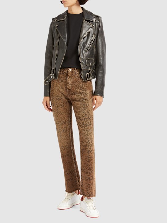 Golden Goose: Golden Chiodo bull leather jacket - Black - women_1 | Luisa Via Roma