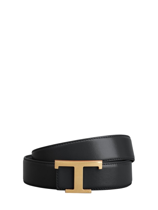 Tod's: 3.5cm Reversible logo leather belt - Black/Blue - men_1 | Luisa Via Roma