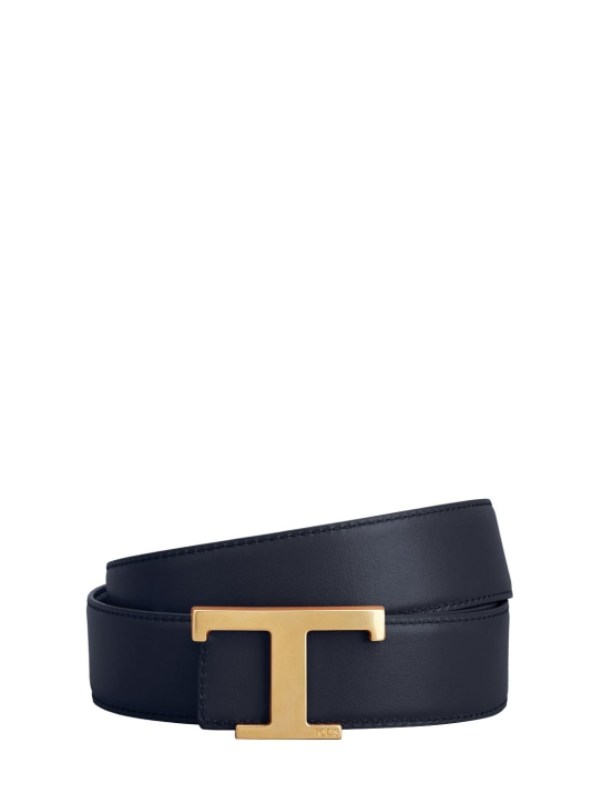 Tod's: Cintura reversibile in pelle con logo 3,5cm - Nero/Blu - men_0 | Luisa Via Roma