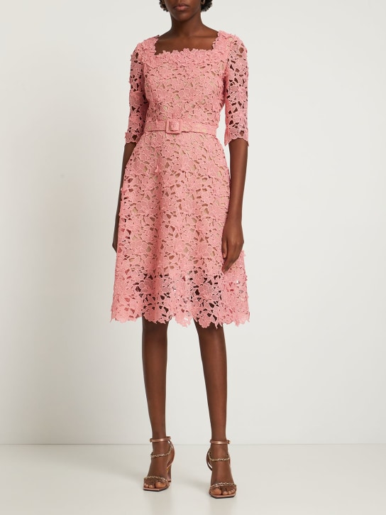 Oscar De La Renta: Macramè belted midi dress - Pink - women_1 | Luisa Via Roma