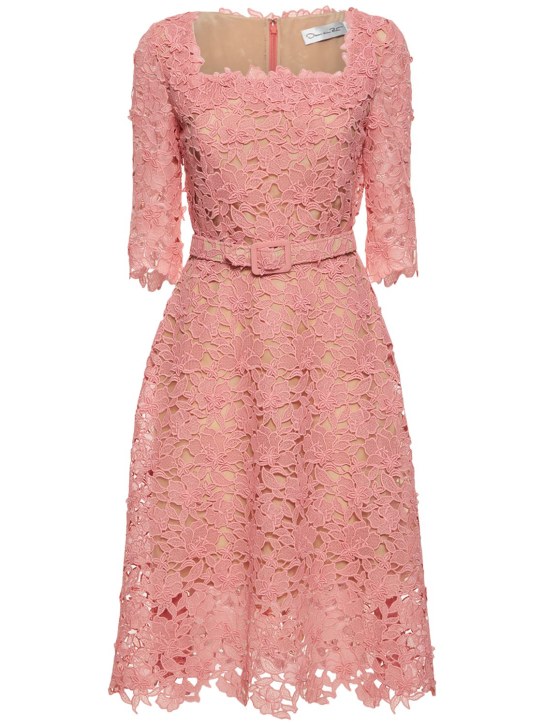 Oscar De La Renta: Macramè belted midi dress - Pink - women_0 | Luisa Via Roma