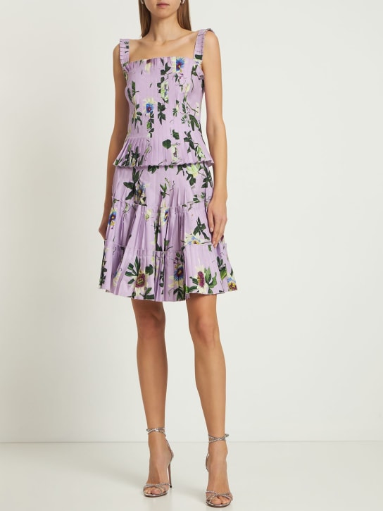 Oscar De La Renta: 프린트 코튼 포플린 플리츠 미니 스커트 - 멀티컬러 - women_1 | Luisa Via Roma