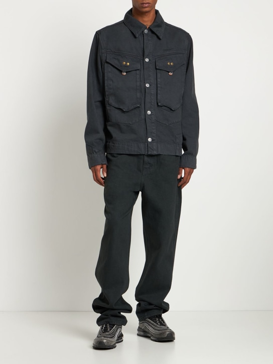Objects Iv Life: 로고 프린트 코튼 데님 재킷 - 블랙 - men_1 | Luisa Via Roma