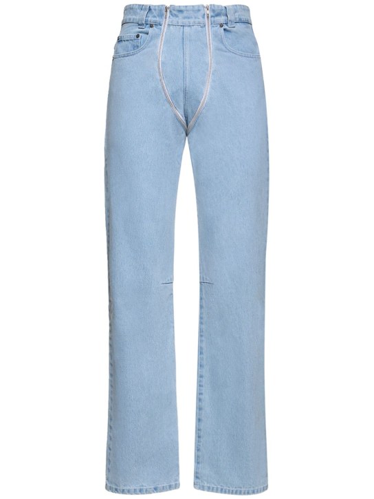 GmbH: Double zip straight cotton denim jeans - Light Blue - men_0 | Luisa Via Roma