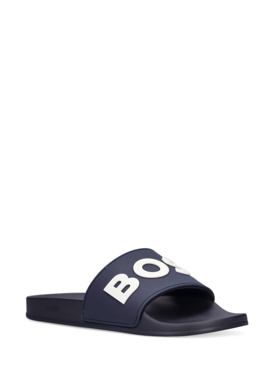Boss: Logo slide sandals - Dark Blue - men_1 | Luisa Via Roma