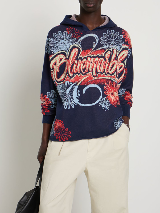 Bluemarble: Suéter de punto de algodón con jacquard - Azul Marino - men_1 | Luisa Via Roma