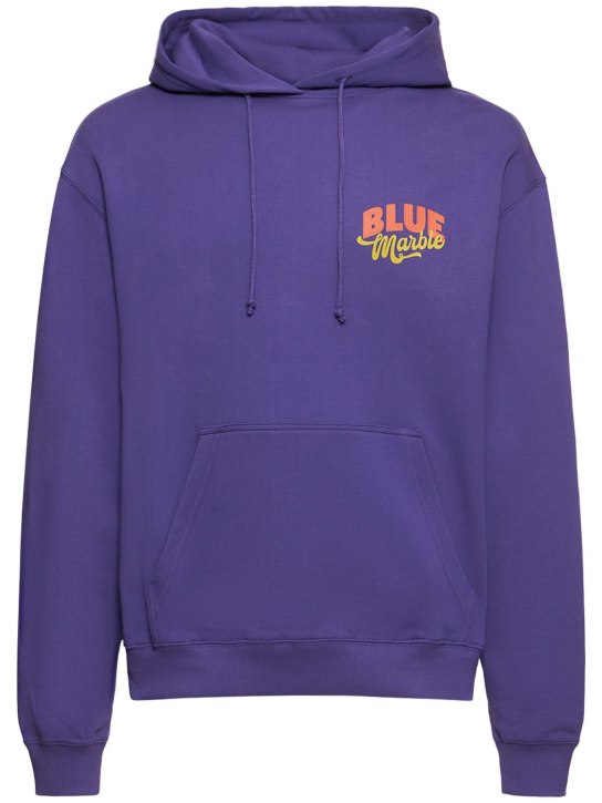 Bluemarble: Flower print cotton hoodie - Purple - men_0 | Luisa Via Roma