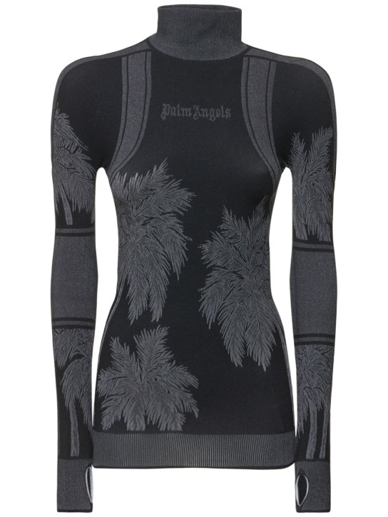 Palm Angels: Camiseta de esquí - Negro/Gris - women_0 | Luisa Via Roma