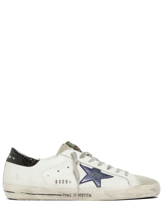 Golden Goose: Super Star leather & suede sneakers - White/Navy - men_0 | Luisa Via Roma