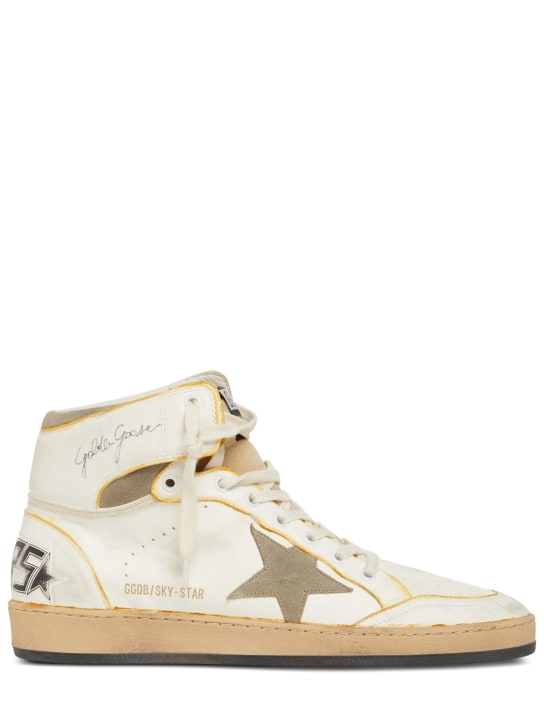 Golden Goose: Sky Star leather & suede sneakers - White/Taupe - men_0 | Luisa Via Roma