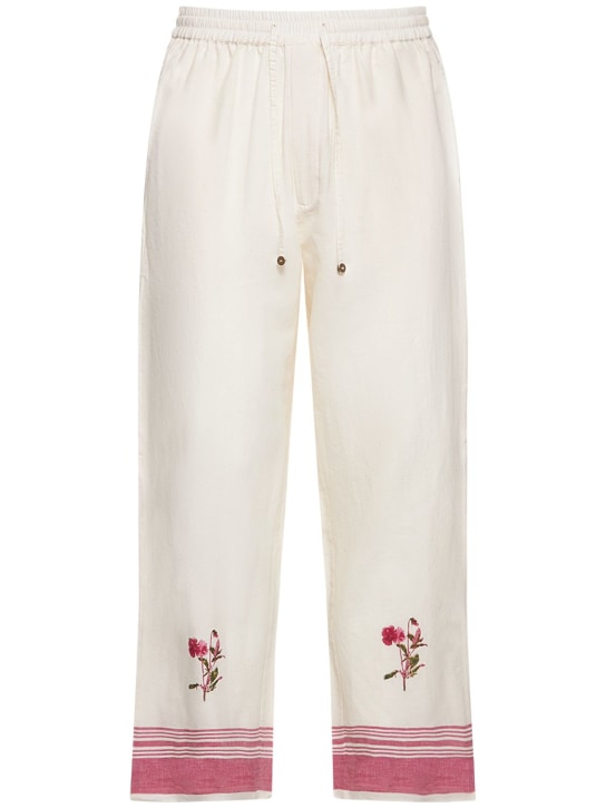 Harago: Rose print cotton pants - Beyaz/Kırmızı - men_0 | Luisa Via Roma