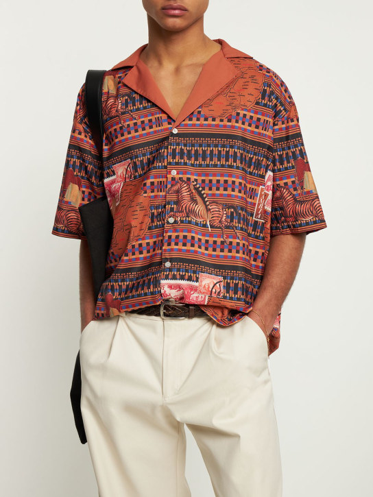 Ahluwalia: Printed recycled nylon shirt - Brown - men_1 | Luisa Via Roma