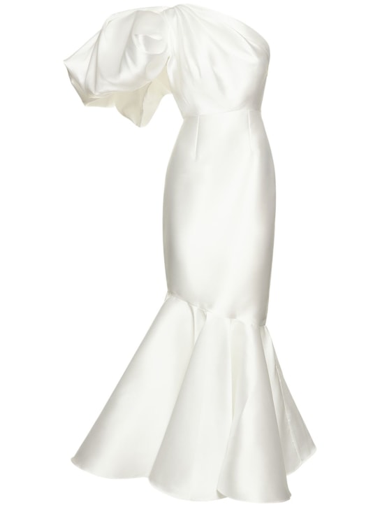 Solace London: Summer puffed shoulder twill maxi dress - Ivory - women_0 | Luisa Via Roma