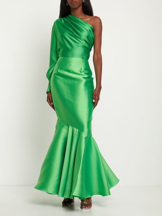 Solace London: Felicity 트윌 롱 스커트 - 그린 - women_1 | Luisa Via Roma