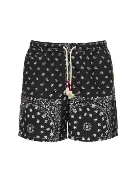 Mc2 Saint Barth: 混合手帕印花科技织物沙滩裤 - 黑色 - men_0 | Luisa Via Roma