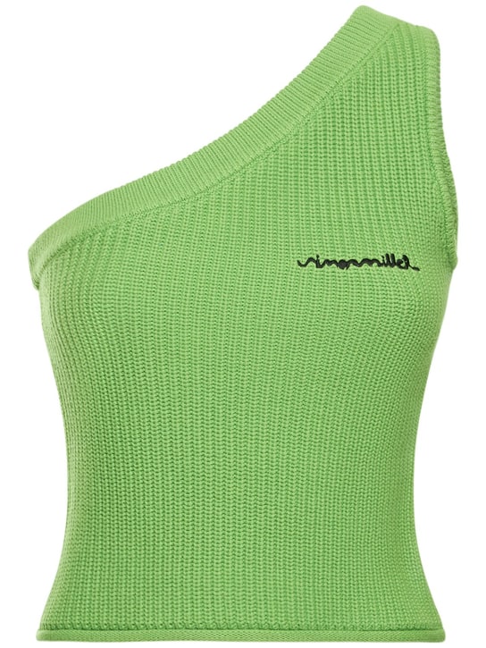 Simon Miller: Zen one shoulder cotton knit top - Green - women_0 | Luisa Via Roma
