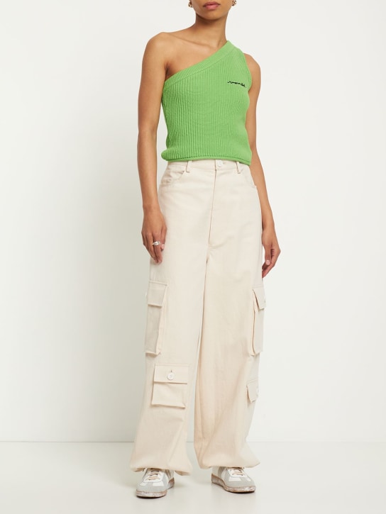 Simon Miller: Zen one shoulder cotton knit top - Yeşil - women_1 | Luisa Via Roma