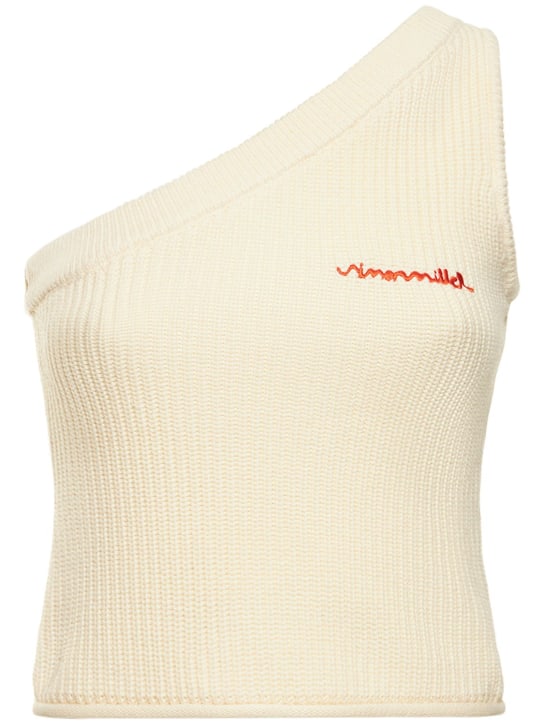 Simon Miller: Zen one shoulder cotton knit top - Beyaz - women_0 | Luisa Via Roma