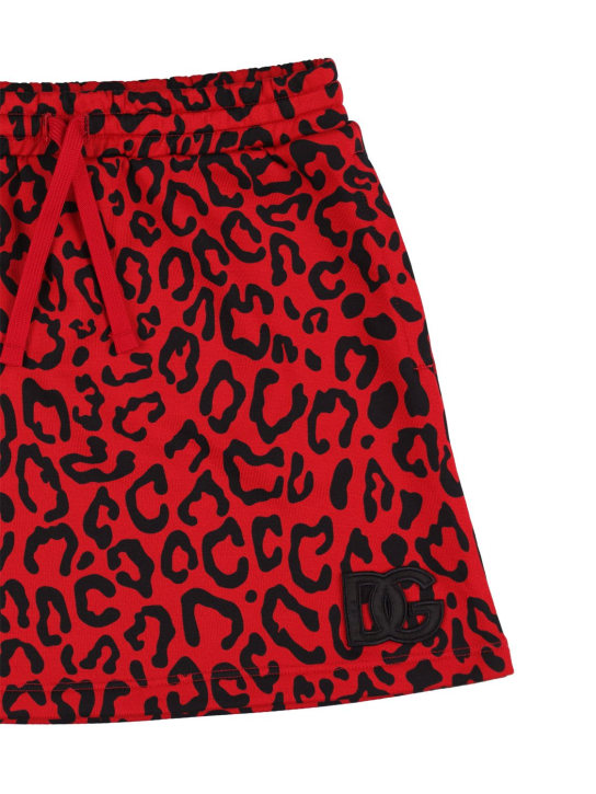 Dolce&Gabbana: 印花棉质平纹针织迷你短裙 - 红色/黑色 - kids-girls_1 | Luisa Via Roma