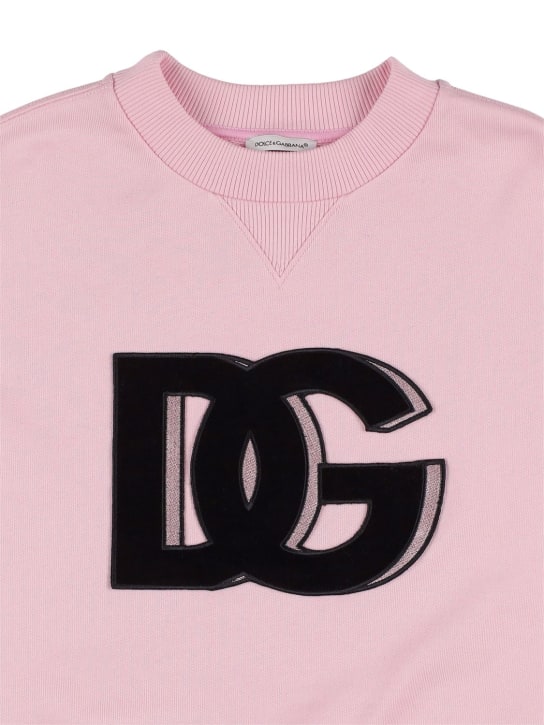 Dolce&Gabbana: Felpa in cotone con patch logo - Rosa - kids-girls_1 | Luisa Via Roma
