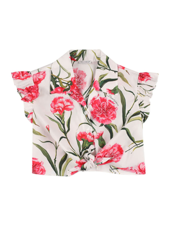 Dolce&Gabbana: HEMD AUS BAUMWOLLPOPELINE MIT BLUMENDRUCK - Weiß/Rosa - kids-girls_0 | Luisa Via Roma