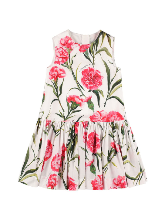 Dolce&Gabbana: KLEID AUS BAUMWOLLPOPELINE MIT DRUCK - Weiß/Rosa - kids-girls_0 | Luisa Via Roma