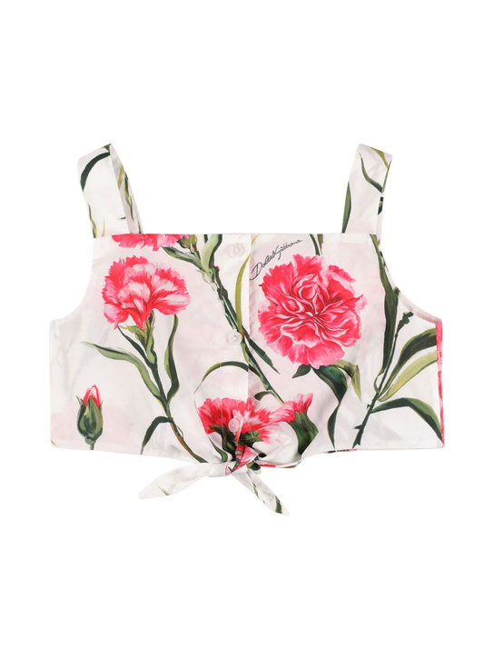 Dolce&Gabbana: Crop top in popeline stampato - Bianco/Rosa - kids-girls_0 | Luisa Via Roma