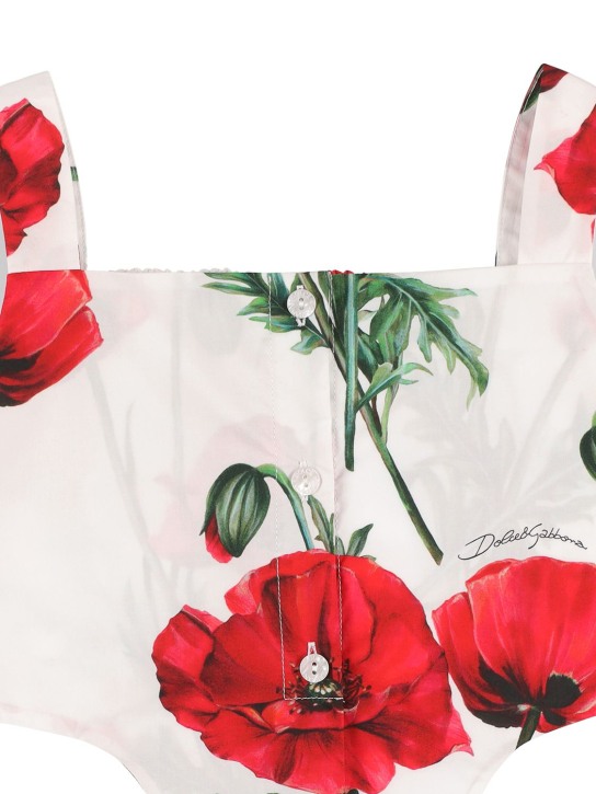Dolce&Gabbana: Crop top in popeline di cotone stampato - Bianco/Rosso - kids-girls_1 | Luisa Via Roma