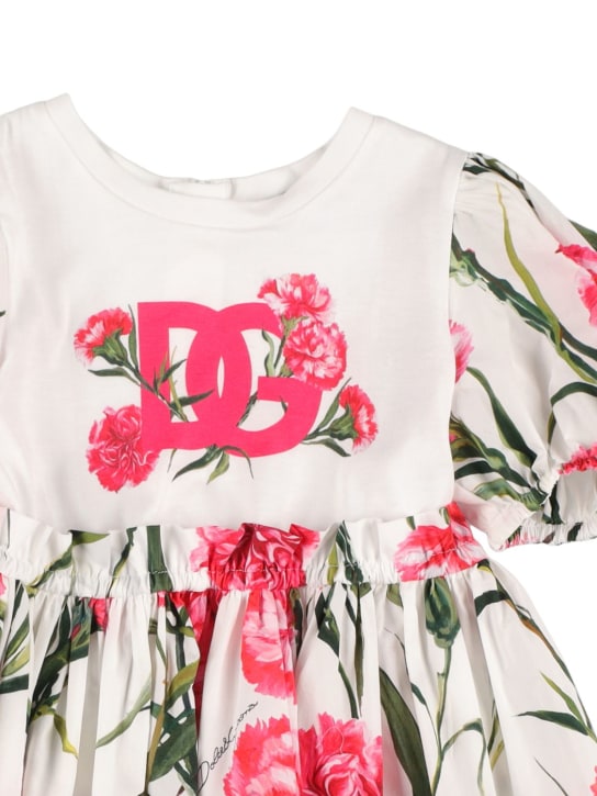 Dolce&Gabbana: Robe en jersey de coton imprimé logo - Blanc/Rose - kids-girls_1 | Luisa Via Roma