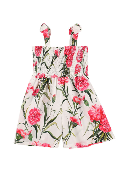 Dolce&Gabbana: 印花棉质府绸连身裤 - 白色/粉色 - kids-girls_0 | Luisa Via Roma