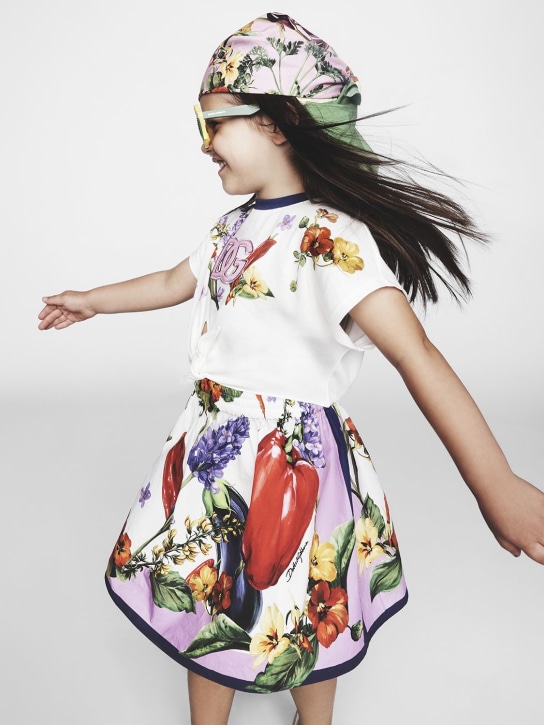 Dolce&Gabbana: Vestido de algodón estampado con logo - Multicolor - kids-girls_1 | Luisa Via Roma