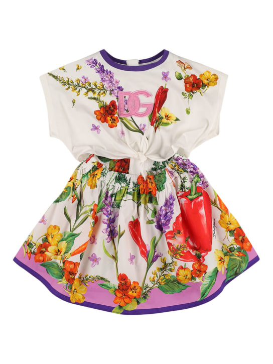 Dolce&Gabbana: Vestido de algodón estampado con logo - Multicolor - kids-girls_0 | Luisa Via Roma