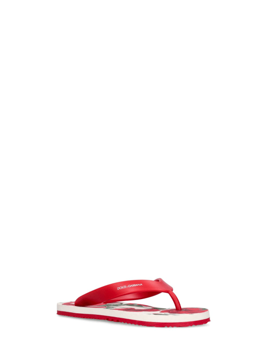 Dolce&Gabbana: FLIP-FLOPS MIT LOGO - Weiß/Rot - kids-girls_1 | Luisa Via Roma