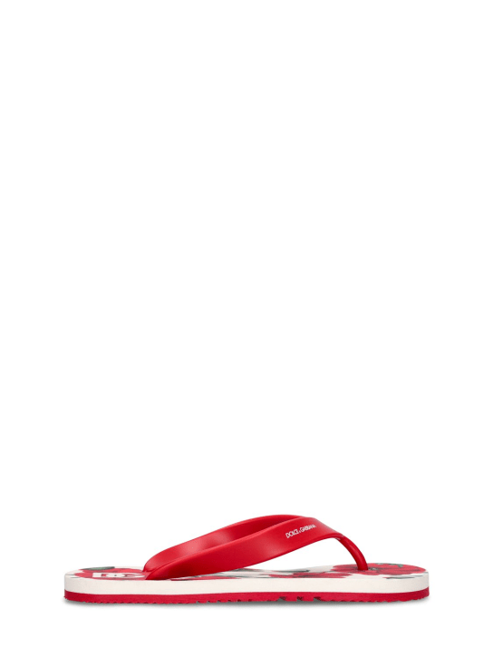 Dolce&Gabbana: FLIP-FLOPS MIT LOGO - Weiß/Rot - kids-girls_0 | Luisa Via Roma