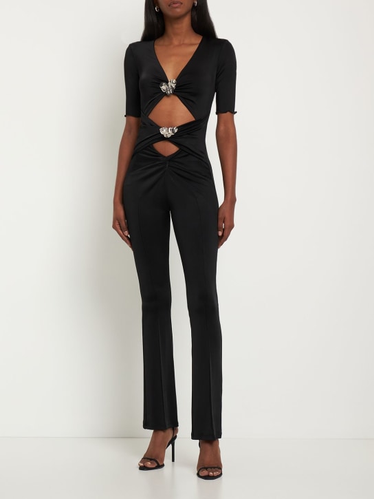 Et Ochs: Combinaison en maille ajourée détail fleurs Carson - Noir - women_1 | Luisa Via Roma