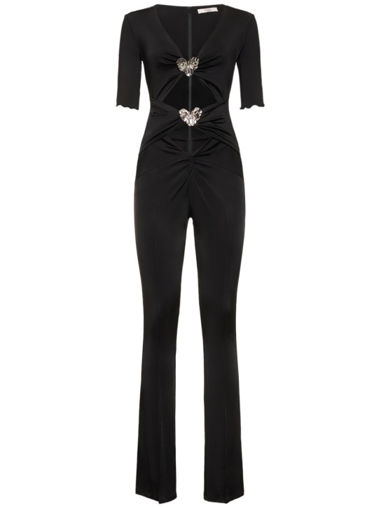 Et Ochs: Combinaison en maille ajourée détail fleurs Carson - Noir - women_0 | Luisa Via Roma