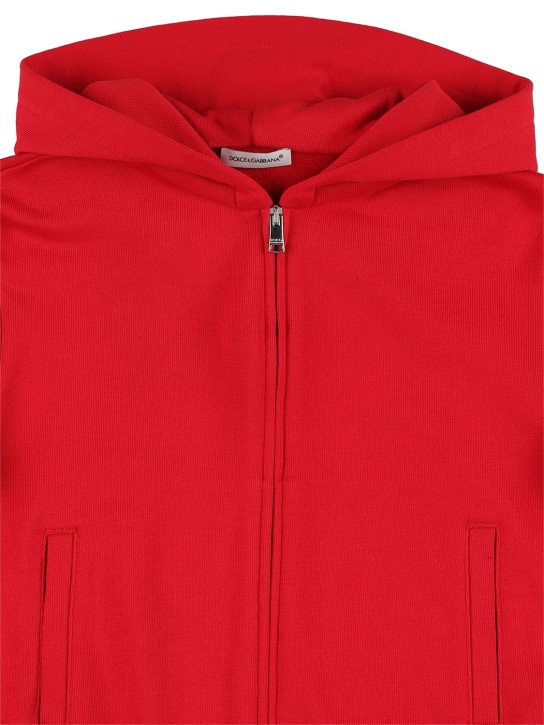 Dolce&Gabbana: Sudadera de algodón con capucha y logo - Rojo - kids-boys_1 | Luisa Via Roma