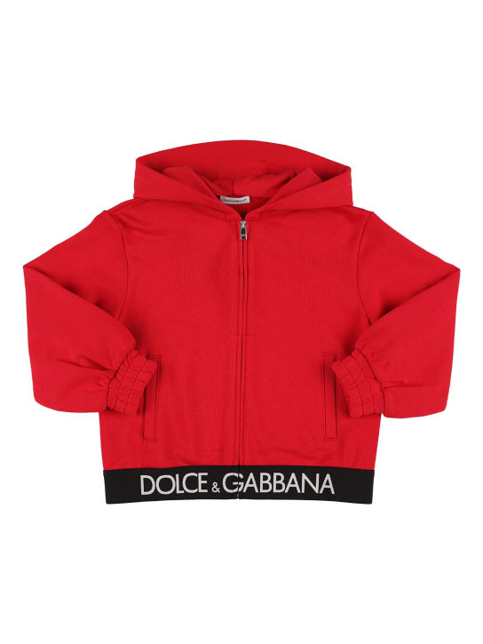 Dolce&Gabbana: Sudadera de algodón con capucha y logo - Rojo - kids-boys_0 | Luisa Via Roma