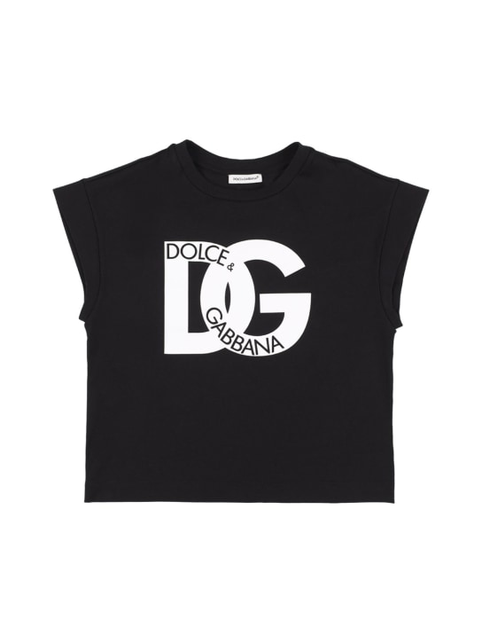Dolce&Gabbana: Logo printed cotton jersey t-shirt - Black - kids-girls_0 | Luisa Via Roma