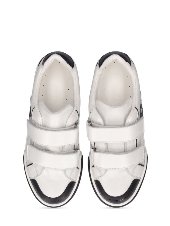Dolce&Gabbana: Logo print leather sneakers - White/Black - kids-boys_1 | Luisa Via Roma