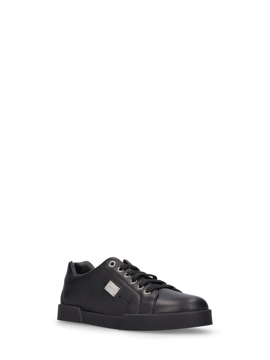 Dolce&Gabbana: Logo leather lace-up sneakers - Black - kids-boys_1 | Luisa Via Roma
