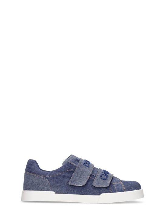 Dolce&Gabbana: Logo denim patchwork sneakers - Denim - kids-boys_0 | Luisa Via Roma
