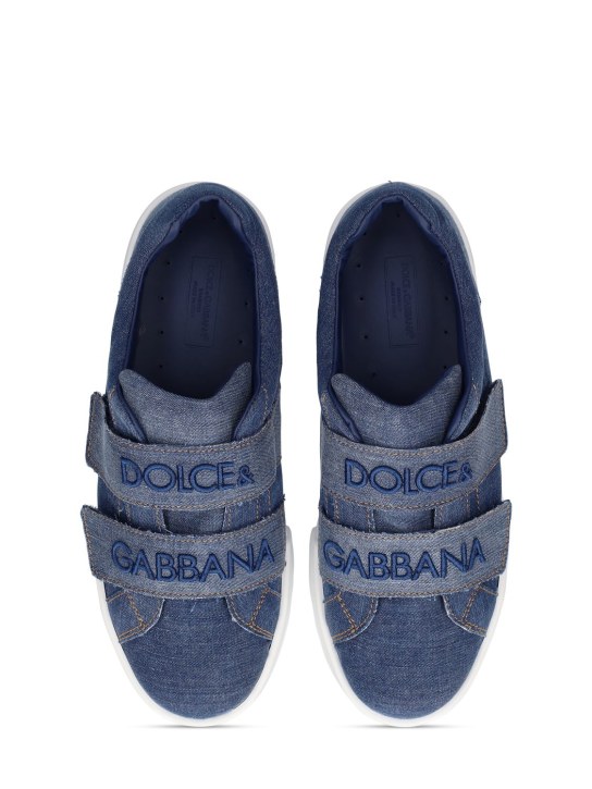 Dolce&Gabbana: Logo denim patchwork sneakers - Denim - kids-boys_1 | Luisa Via Roma