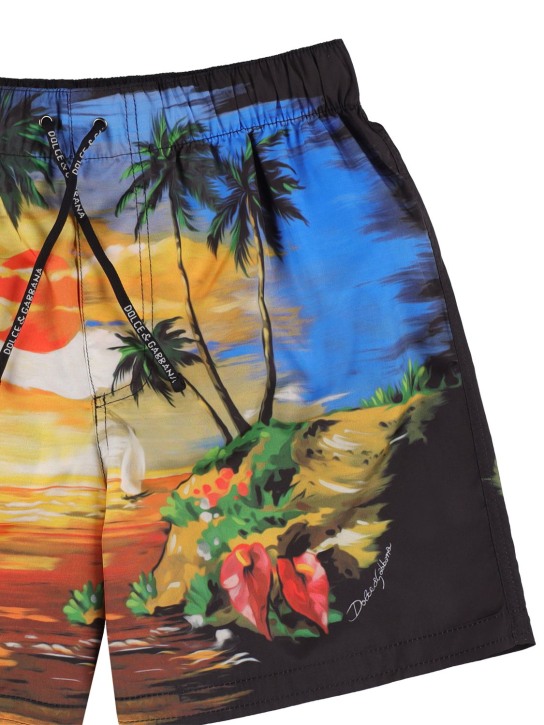 Dolce&Gabbana: Shorts mare in cotone stampato - Multicolore - kids-boys_1 | Luisa Via Roma