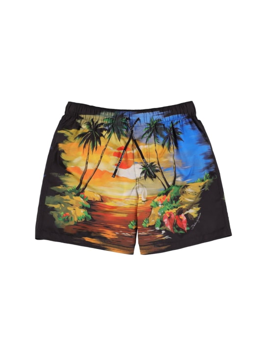 Dolce&Gabbana: Shorts mare in cotone stampato - Multicolore - kids-boys_0 | Luisa Via Roma