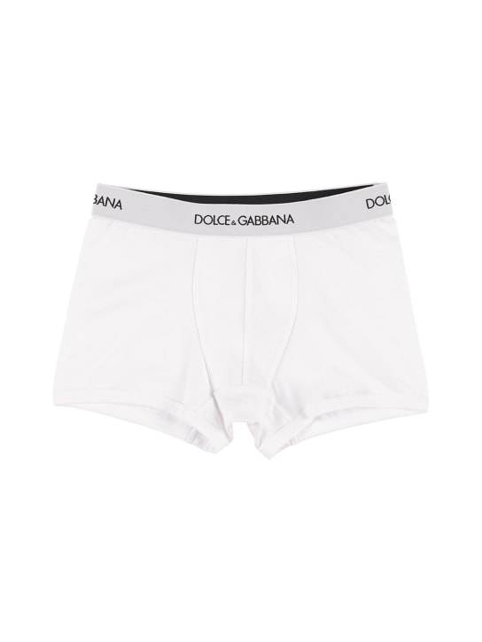 Dolce&Gabbana: Logo棉质平角内裤2件套装 - 白色 - kids-boys_1 | Luisa Via Roma