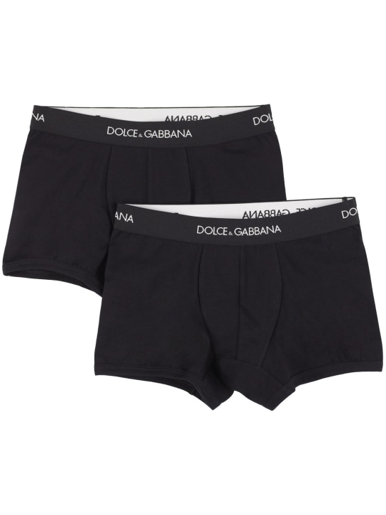 Dolce&Gabbana: Logo棉质平角内裤2件套装 - 黑色 - kids-boys_0 | Luisa Via Roma