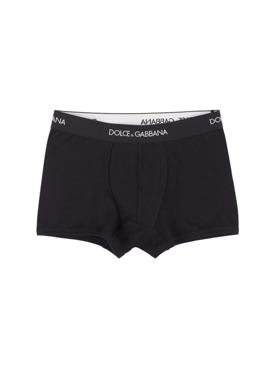 Dolce&Gabbana: Set of 2 logo cotton boxer briefs - Black - kids-boys_1 | Luisa Via Roma